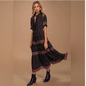 FREE PEOPLE / Rare Feelings Black Floral Maxi Dress  - Size XS